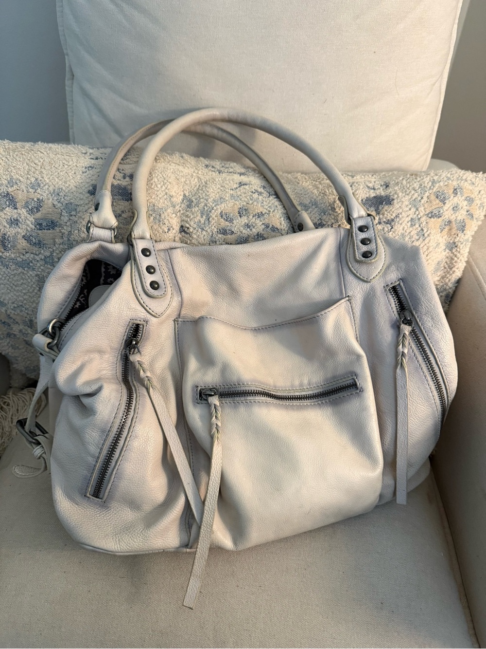 We The Free Off-White Leather Shoulder Bag with Front Zips